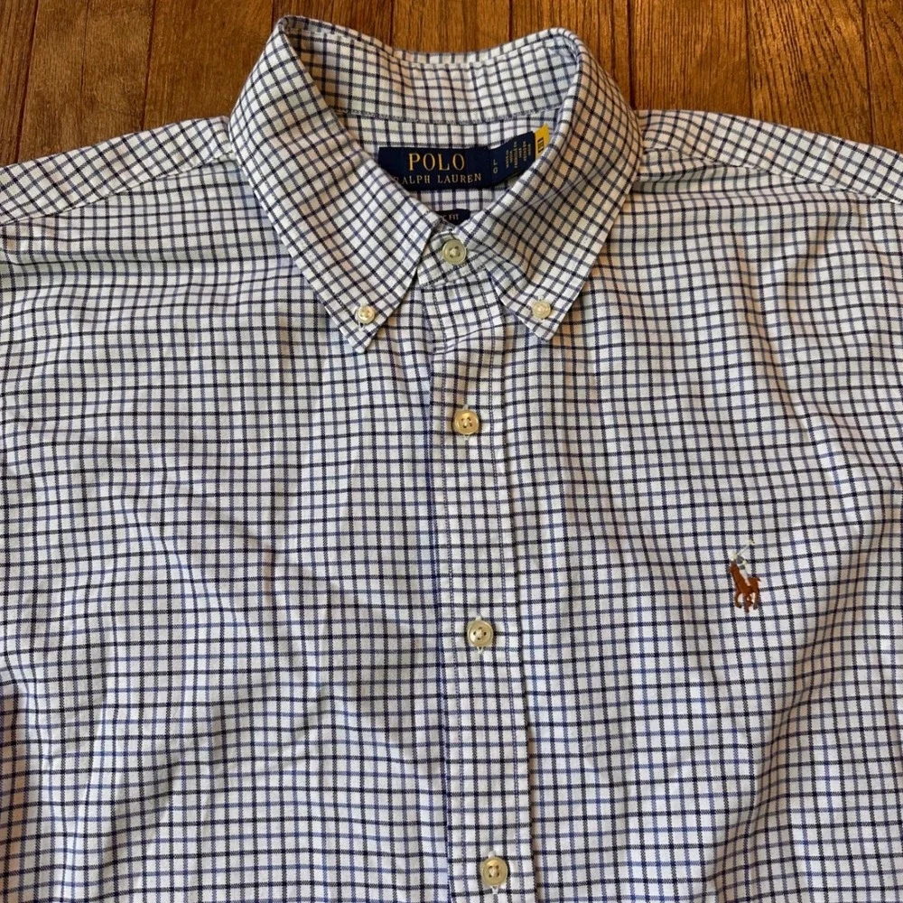 Polo Ralph Lauren Button Down L Classic Fit Tattersall Blue White Y2K Workwear